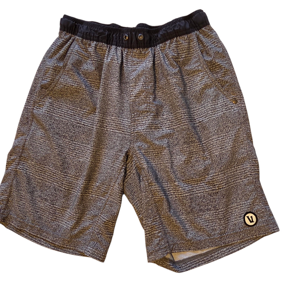 Vuori Kore Shorts Men S or XS Gray Plaid Lined Missing Drawcord Running Jogging